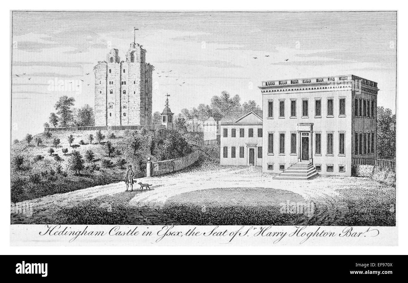 Gravure sur cuivre 1776 beautés du paysage Angleterre plus élégant de magnifiques édifices publics. Château de Hedingham Harry siège d'Essex Banque D'Images