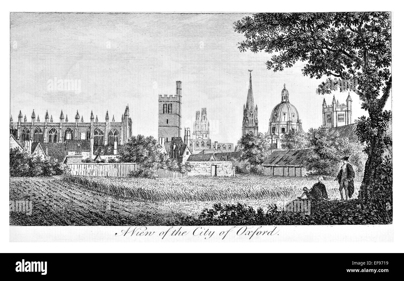 Gravure sur cuivre 1776 beautés du paysage Angleterre plus élégant de magnifiques édifices publics.city ville du comté d'Oxford Banque D'Images
