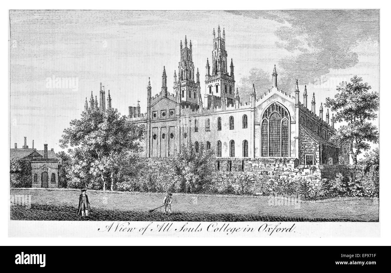 Gravure sur cuivre 1776 beautés du paysage Angleterre plus élégant de magnifiques édifices publics. All Souls College à Oxford Banque D'Images