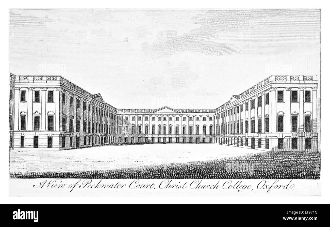 Gravure sur cuivre 1776 beautés du paysage Angleterre plus élégant de magnifiques édifices publics. Cour Peckwater Colleg Christ Church Banque D'Images