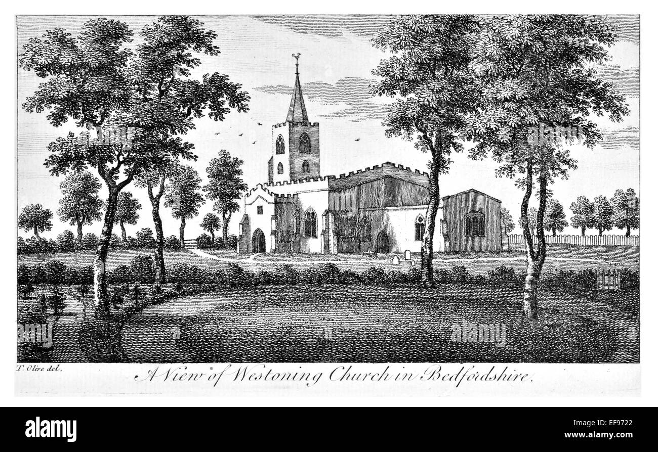 Gravure sur cuivre 1776 beautés du paysage Angleterre plus élégant de magnifiques édifices publics. Westoning Bedfordshire église Banque D'Images