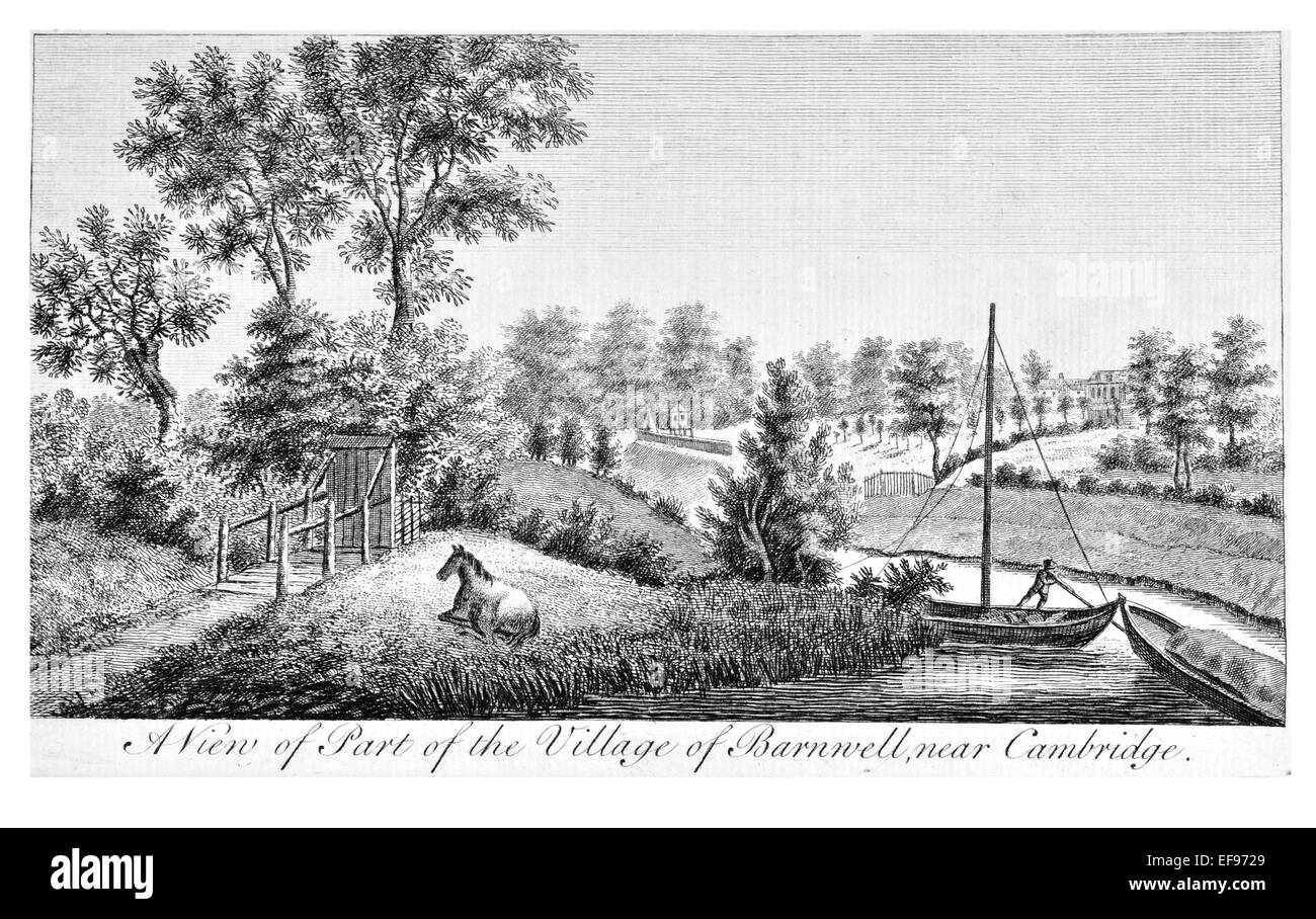 Gravure sur cuivre 1776 beautés du paysage Angleterre plus élégant de magnifiques édifices publics. Cambridge Village Barnwell Banque D'Images