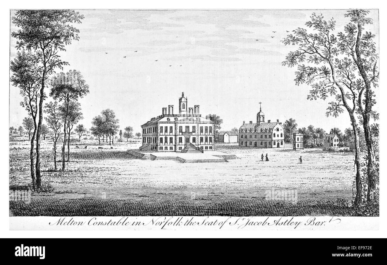 Gravure sur cuivre 1776 beautés du paysage Angleterre plus élégant de magnifiques édifices publics. Melton Constable Jacob Siège Norfolk Banque D'Images