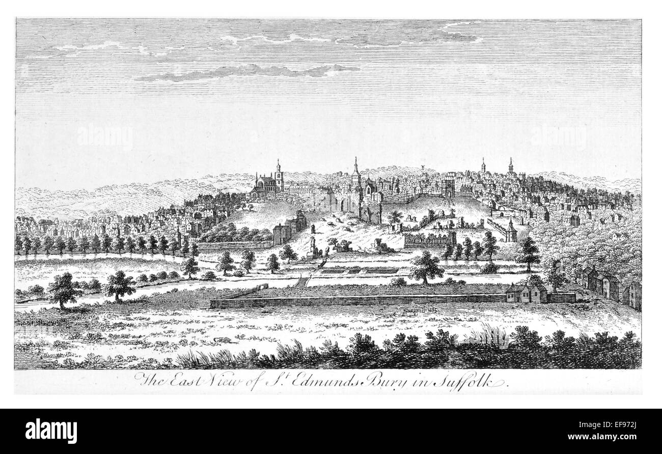 Gravure sur cuivre 1776 beautés du paysage Angleterre plus élégant de magnifiques édifices publics. Vue de l'est Saint Edmunds Suffolk Bury Banque D'Images