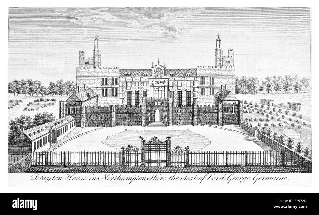Gravure sur cuivre 1776 beautés du paysage Angleterre plus élégant de magnifiques édifices publics. Drayton House siège Northamptonshire Banque D'Images