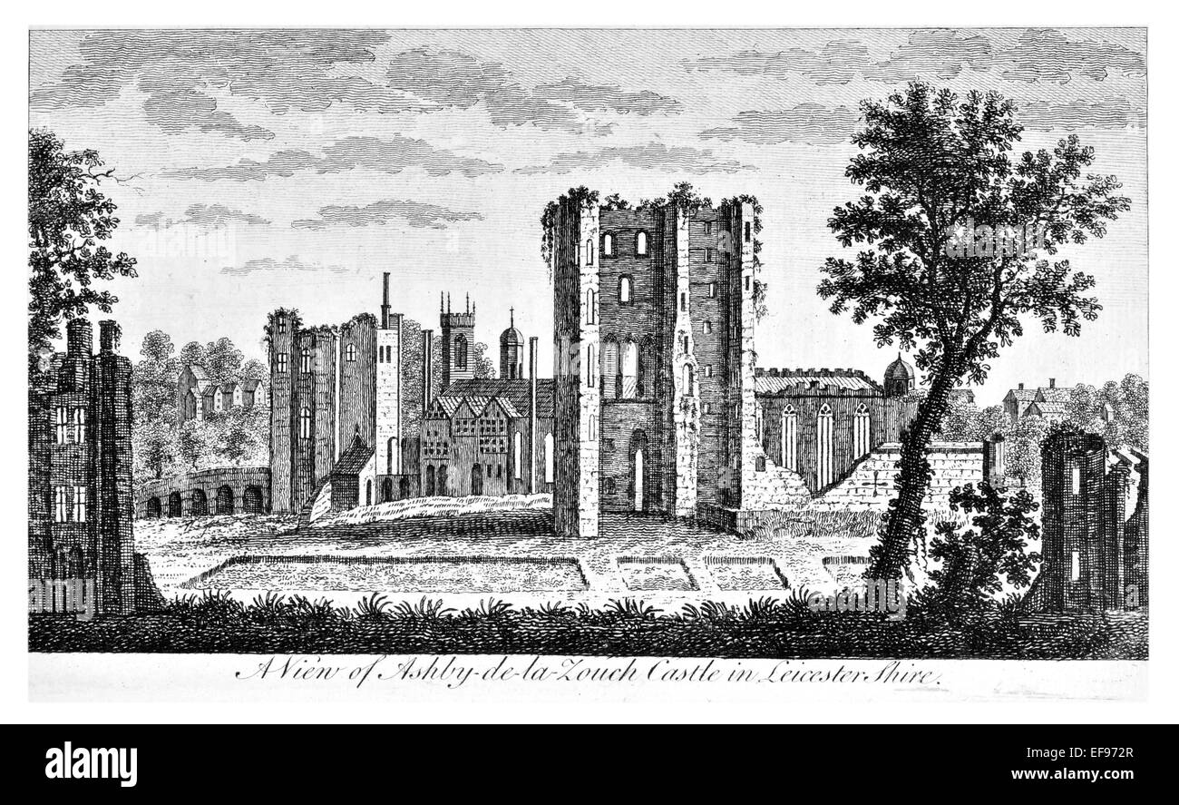 Gravure sur cuivre 1776 beautés du paysage plus élégant de magnifiques édifices publics. Château d'Ashby De La Zouch leicestershire Banque D'Images