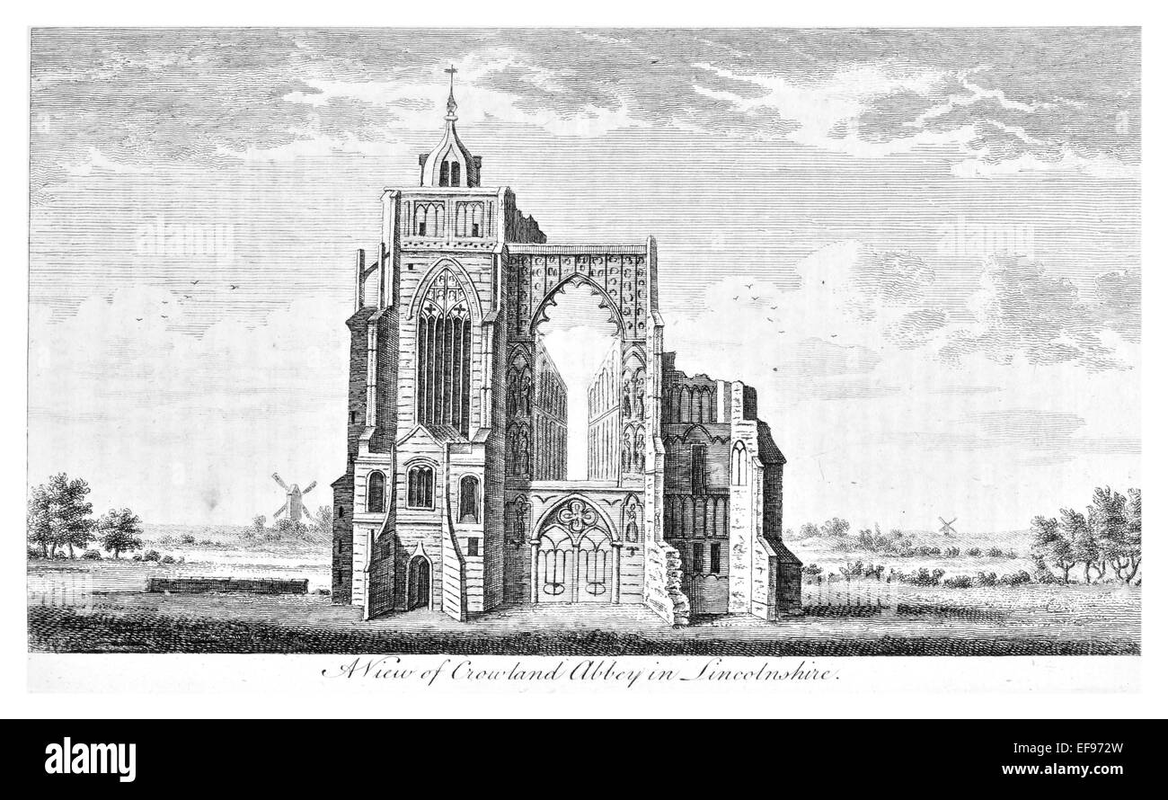 Gravure sur cuivre 1776 beautés du paysage Angleterre plus élégant de magnifiques édifices publics l'abbaye de Crowland Croyland Lincolnshire Banque D'Images