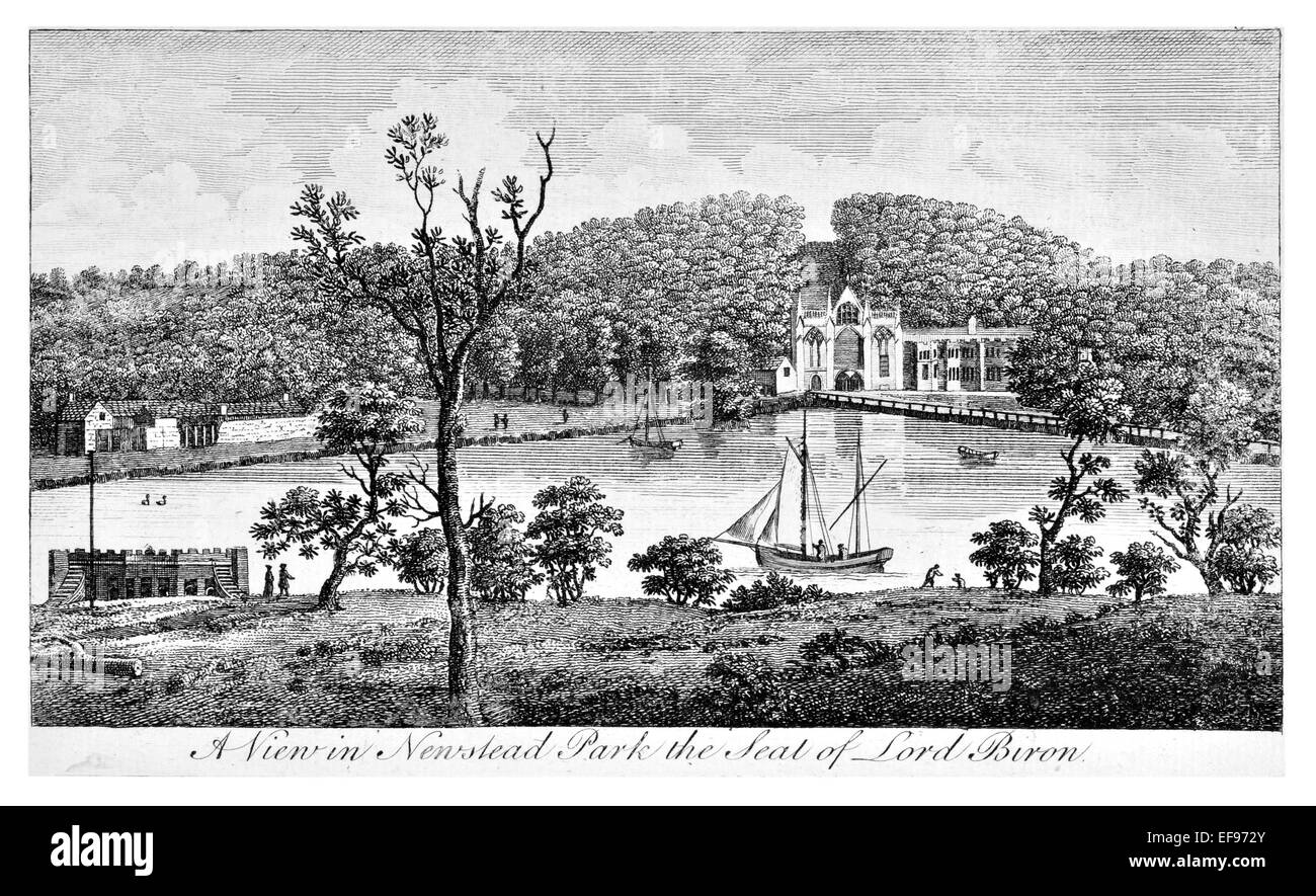 Gravure sur cuivre 1776 beautés du paysage Angleterre plus élégant de magnifiques édifices publics. Parc Biron seigneur siège Newstead Byron Banque D'Images
