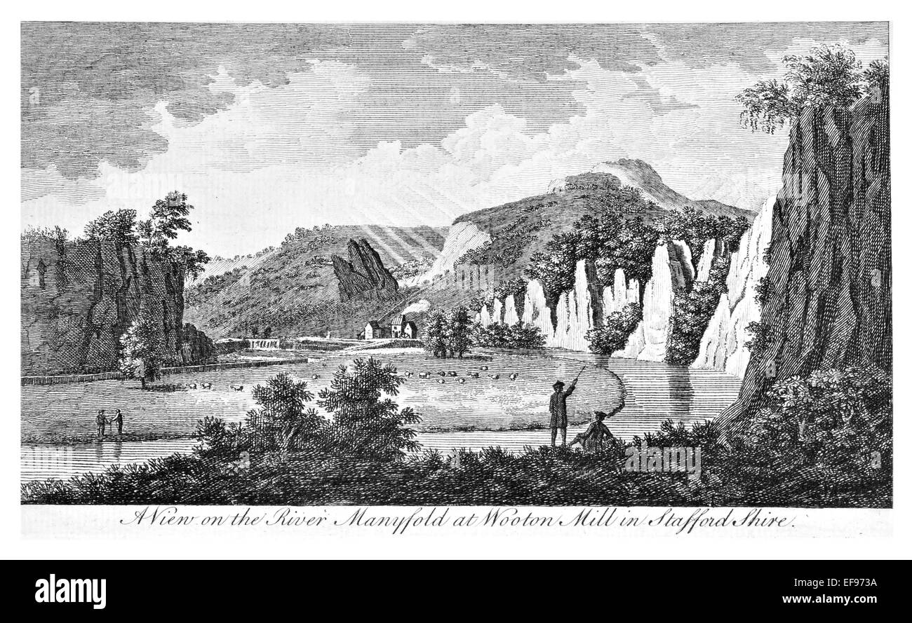 Gravure sur cuivre 1776 beautés du paysage Angleterre plus élégant de magnifiques édifices publics. Manyfold rivière Wooton Staffordshirre Banque D'Images
