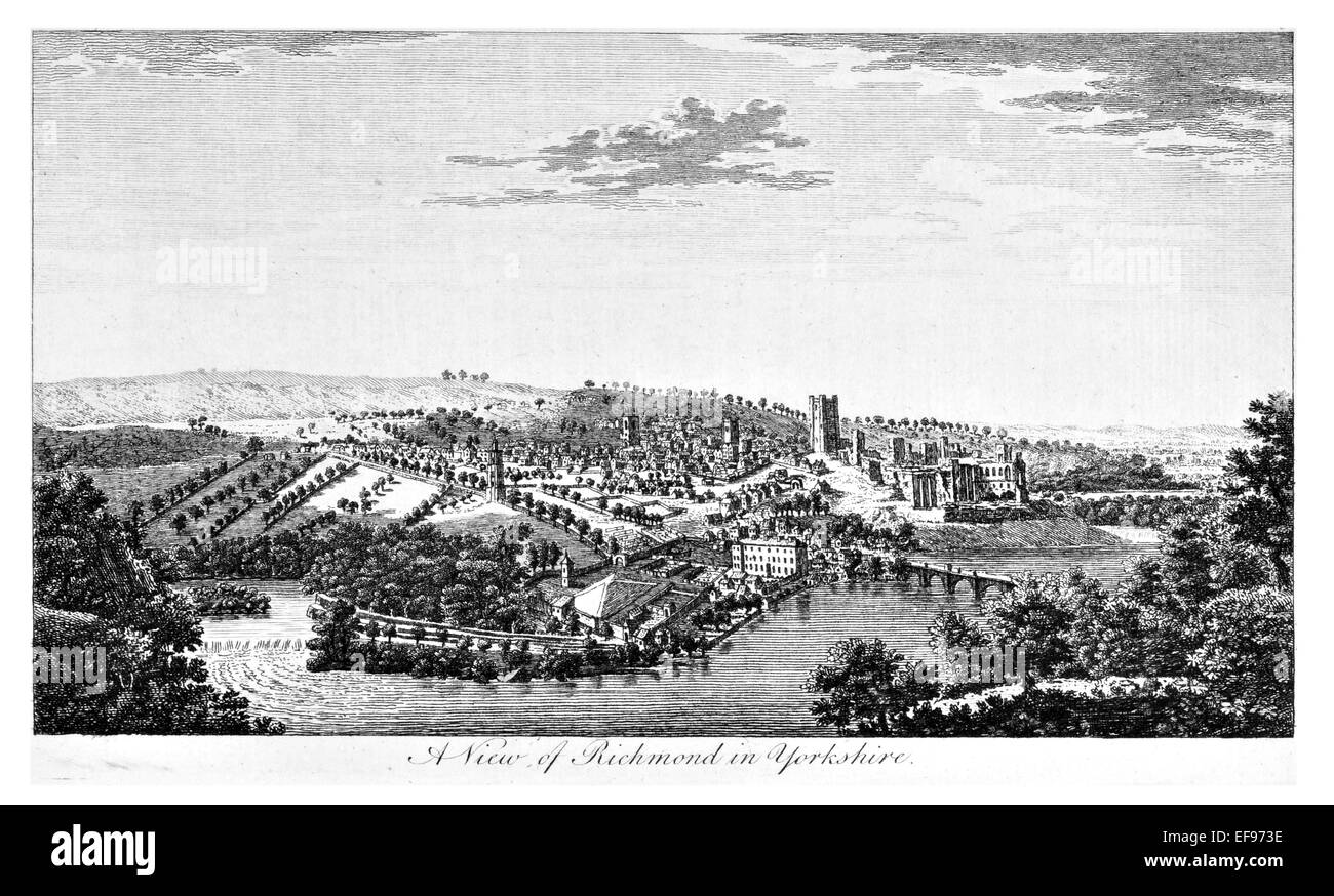 Gravure sur cuivre 1776 beautés du paysage Angleterre plus élégants édifices publics magnifiques Yorkshire Sheffield Richmond Banque D'Images