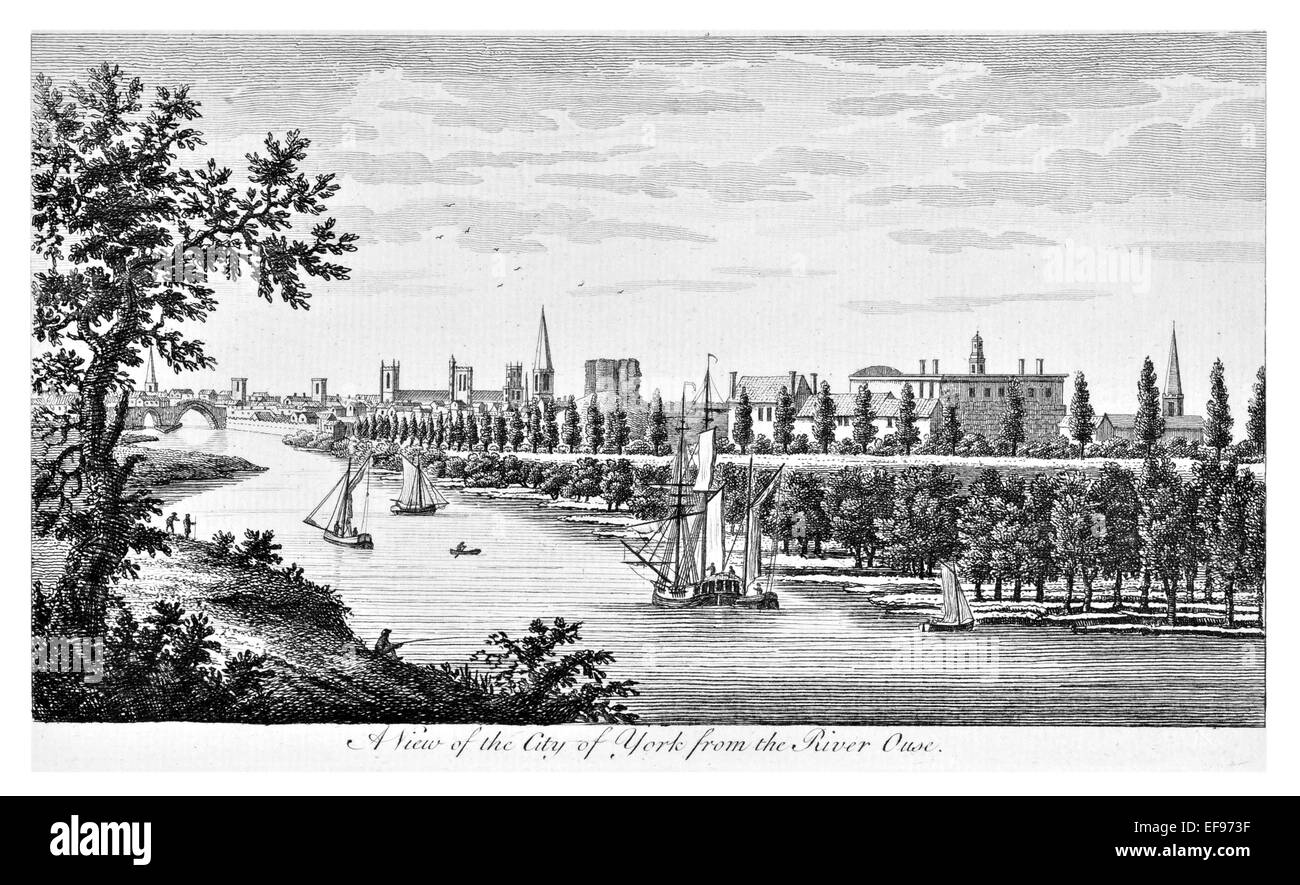 Gravure sur cuivre 1776 beautés du paysage Angleterre plus élégant édifice public magnifique York River Ouse Banque D'Images