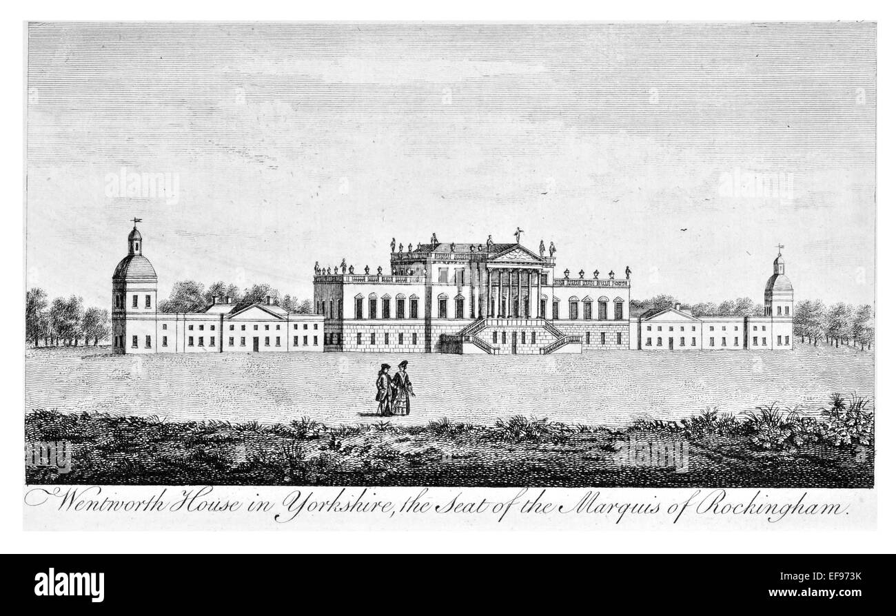 Gravure sur cuivre 1776 beautés du paysage plus élégant de magnifiques édifices publics Wentworth House Marquis de Rockingham yorks Banque D'Images