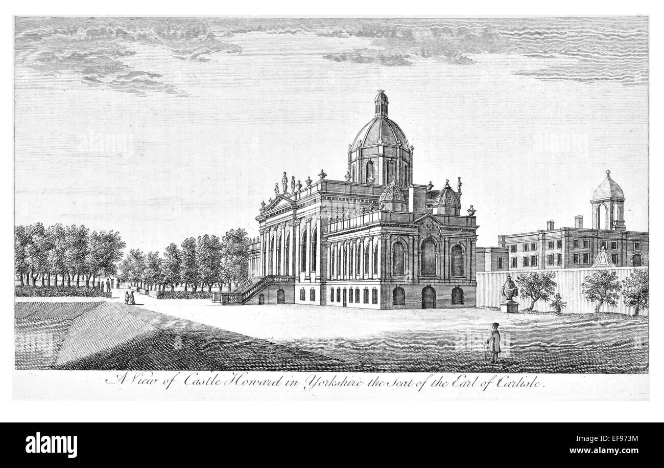 Gravure sur cuivre 1776 beautés du paysage Angleterre plus élégants édifices publics magnifiques Yorkshire Castle Howard Earl de siège Banque D'Images