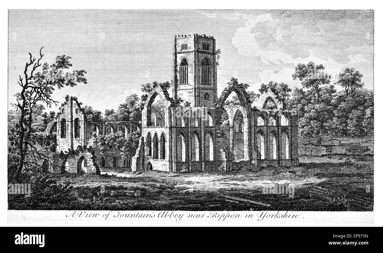 Gravure sur cuivre 1776 beautés du paysage Angleterre plus élégant de magnifiques édifices publics l'abbaye de Fountains Rippon Yorkshire Banque D'Images
