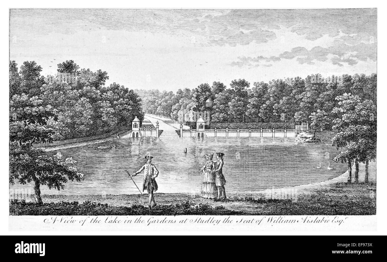 Gravure sur cuivre 1776 beautés du paysage Angleterre plus élégants édifices publics magnifique jardin de William Aislabie Studley Banque D'Images