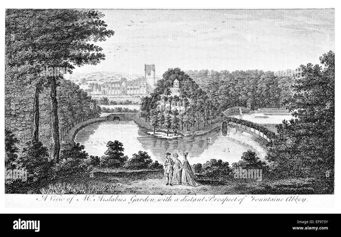 Gravure sur cuivre 1776 beautés du paysage Angleterre plus élégant édifice public magnifique jardin de William Aislabie Studley Banque D'Images