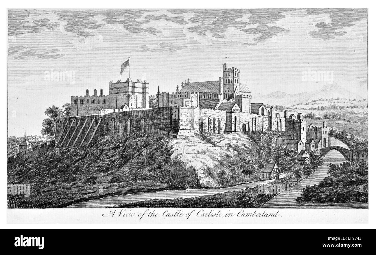 Gravure sur cuivre 1776 beautés du paysage Angleterre plus élégant de magnifiques édifices publics le château de Carlisle.Cumberland Cumbria Banque D'Images