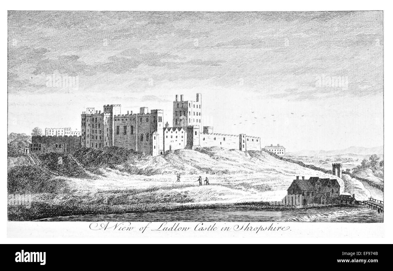 Gravure sur cuivre 1776 beautés du paysage Angleterre plus élégant de magnifiques édifices publics Ludlow Castle Shropshire. Banque D'Images
