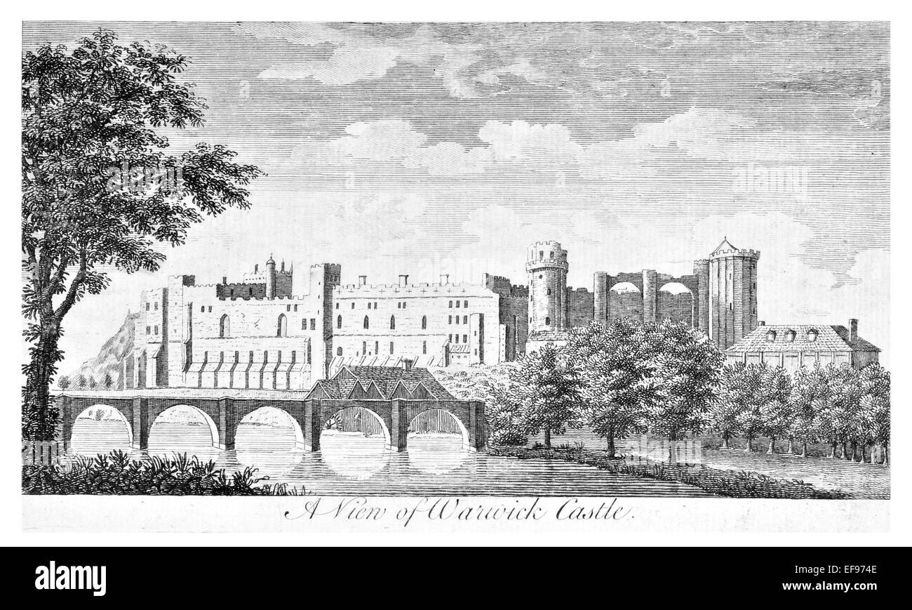 Gravure sur cuivre 1776 beautés du paysage Angleterre plus élégant de magnifiques édifices publics le château de Warwick Avon Banque D'Images