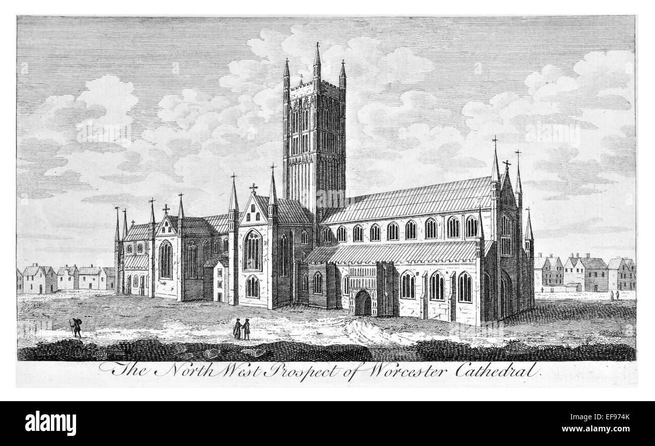 Gravure sur cuivre 1776 beautés du paysage Angleterre plus élégant édifice public magnifique au nord-ouest de la cathédrale de Worcester Banque D'Images