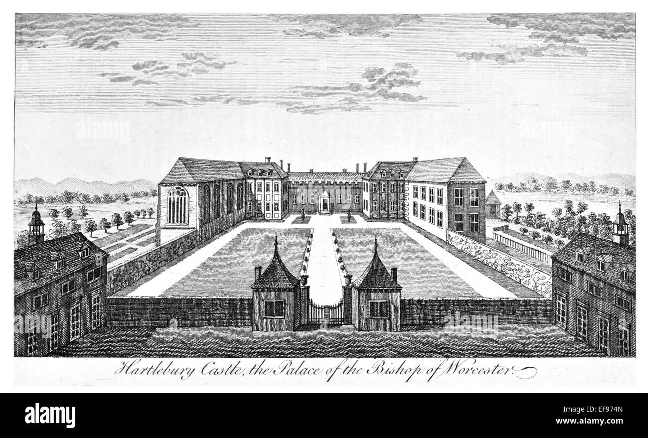 Gravure sur cuivre 1776 beautés du paysage plus élégant de magnifiques édifices publics Hartlebury Château Évêque Worcester Palace Banque D'Images