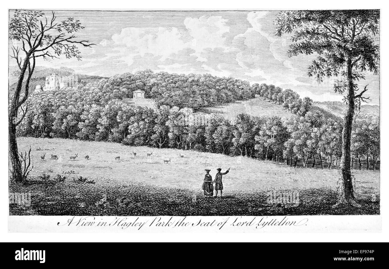 Gravure sur cuivre 1776 beautés du paysage Angleterre plus élégant de magnifiques édifices publics Hagley Hall Park Place Seigneur Lyttelton Banque D'Images