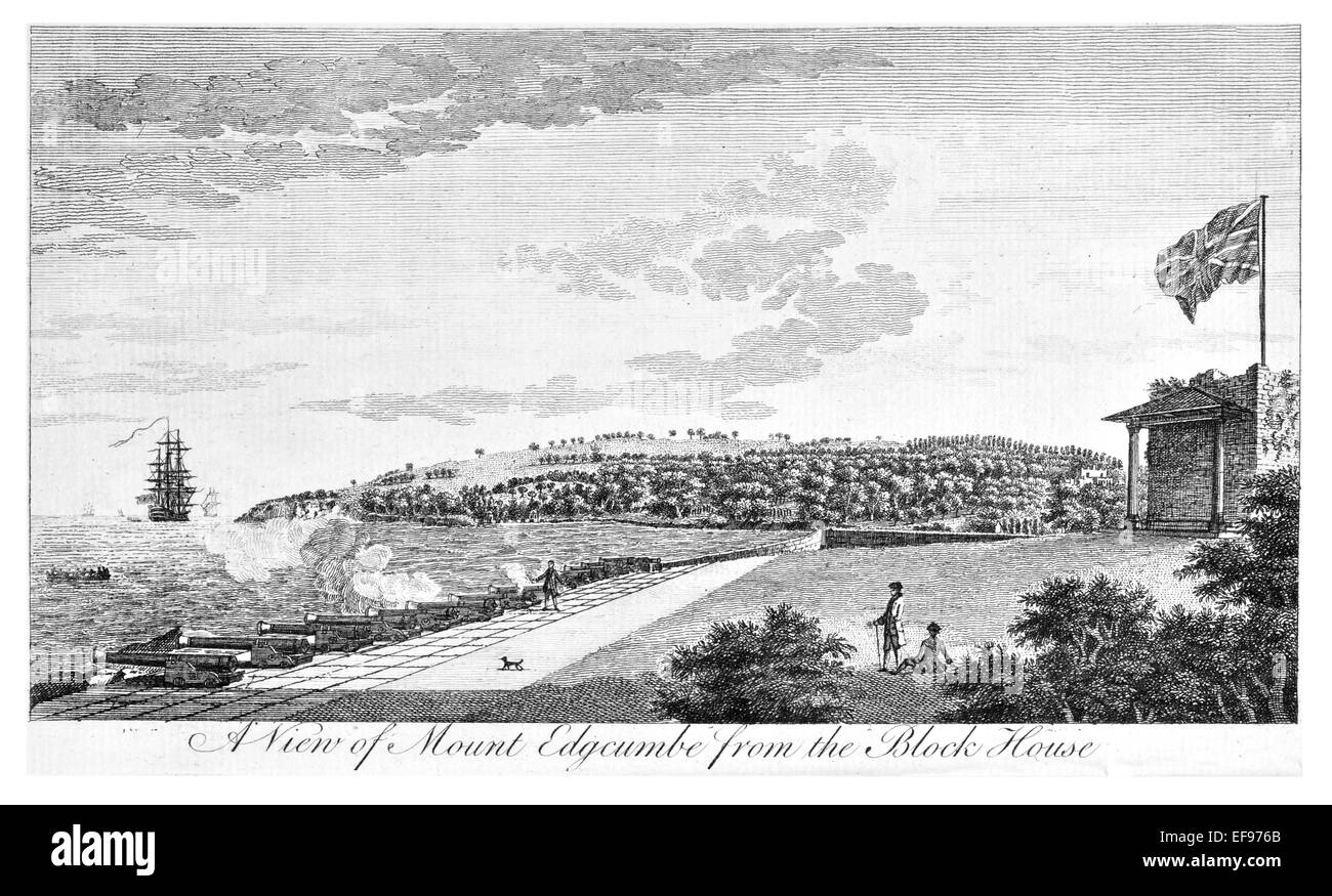 Gravure sur cuivre 1776 beautés du paysage Angleterre plus élégant de magnifiques édifices publics.Mount Edgcombe de Block House Banque D'Images