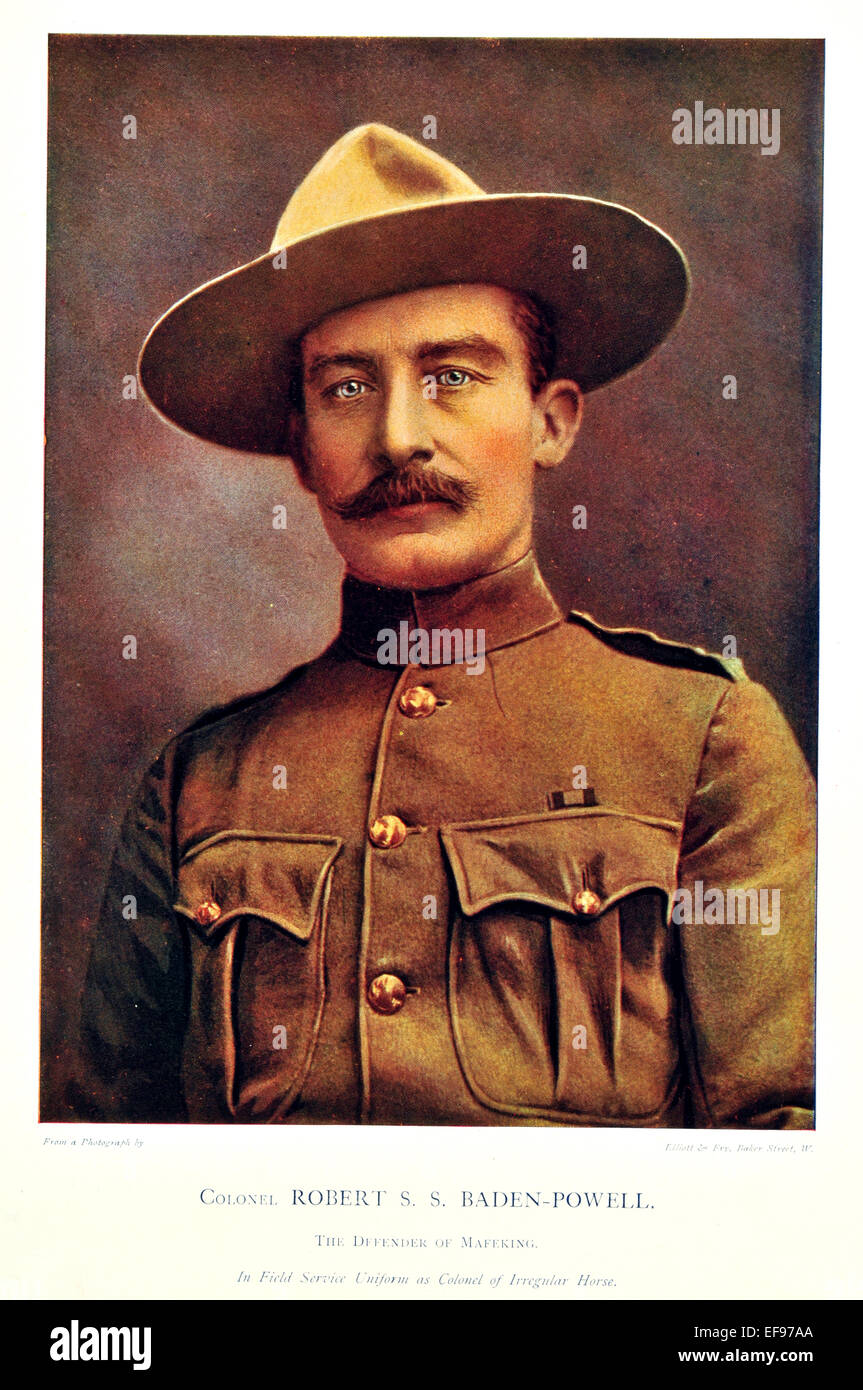 Célébrités de l'Armée 1900 Le Colonel Robert S S Baden Powell, défenseur de Mafeking en uniforme du Service cheval irrégulier Banque D'Images