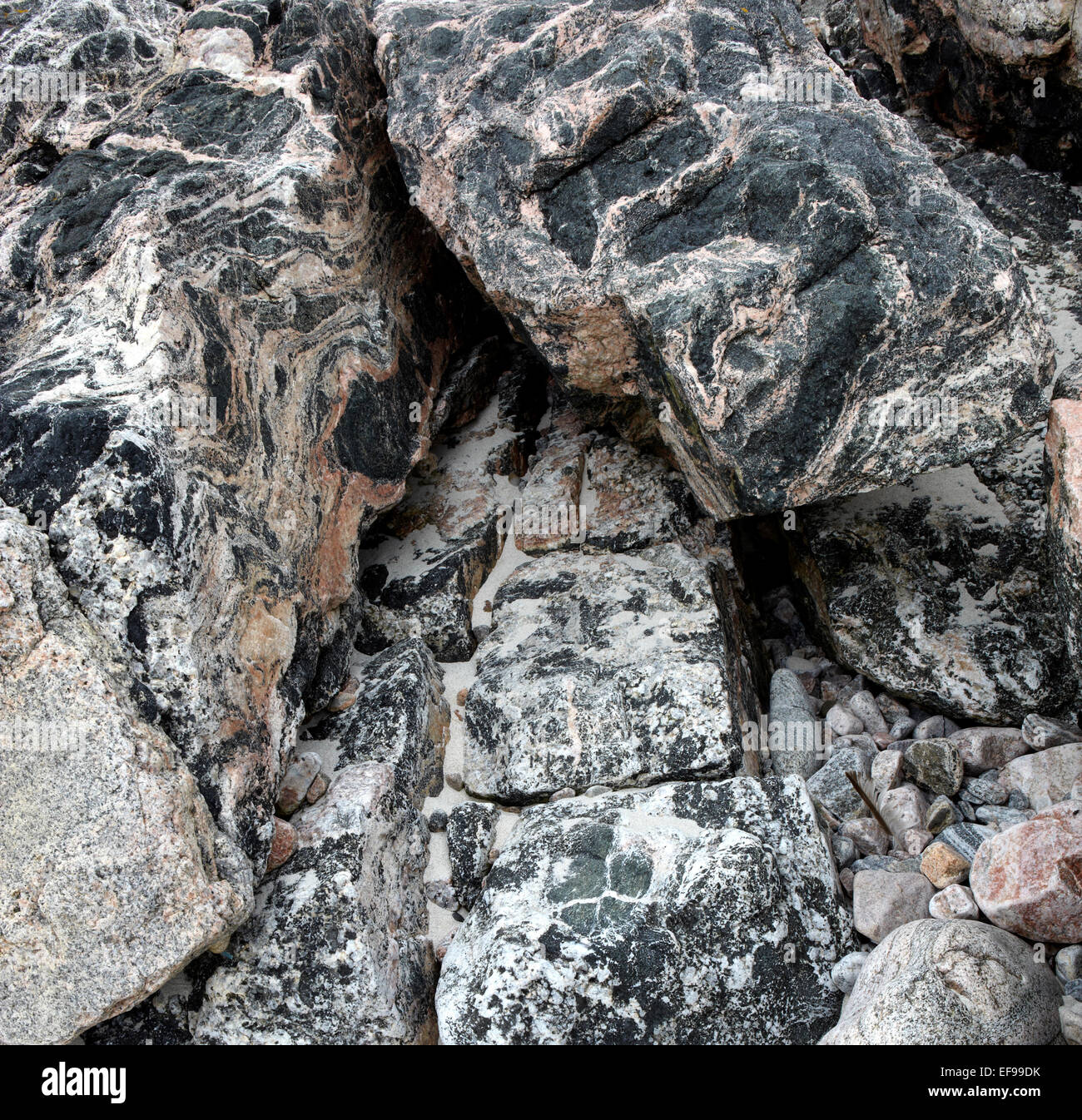 Détail de gneiss Lewisian roches sur l'île de Harris dans les Hébrides extérieures d'Écosse Banque D'Images