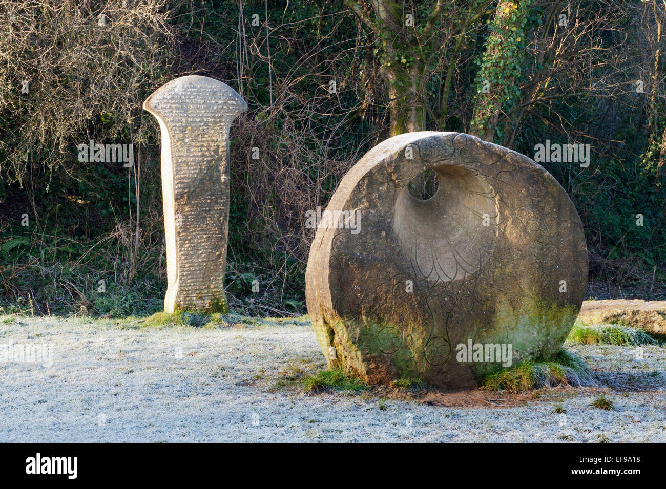 Sculptures en pierre moderne à Ham Hill Country Park, près de Yeovil, Somerset Banque D'Images