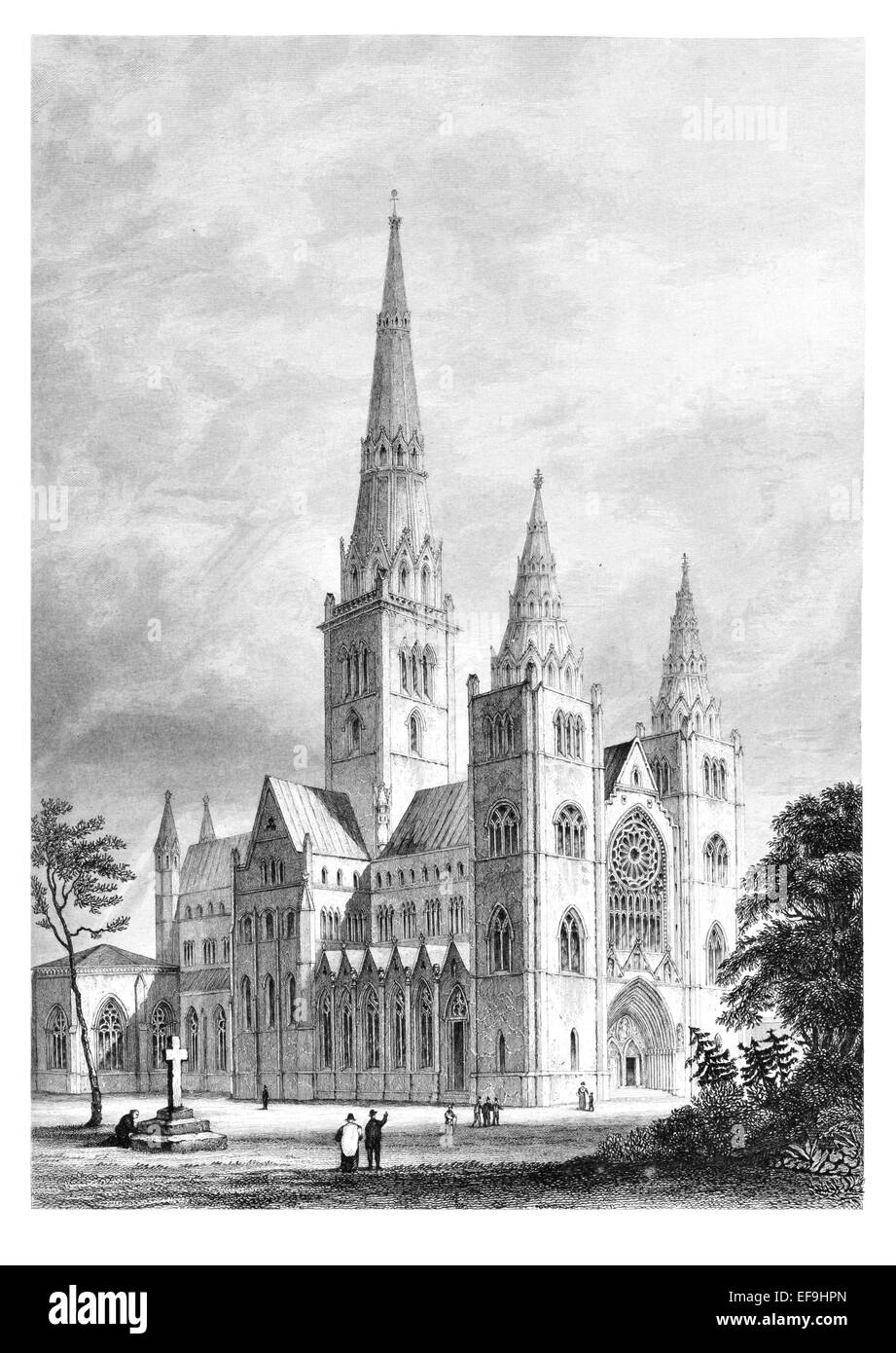 Gravure sur acier 1842 de châteaux et abbayes de France Cathédrale d'Elgin en 1538, 16e siècle Banque D'Images