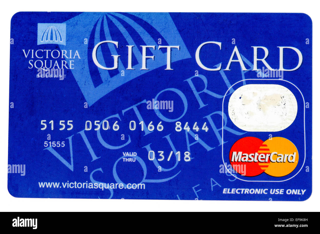 Mastercard giftcard de Victoria Square Shopping Centre, Belfast (numéro a été changé et n'est pas valide) Banque D'Images