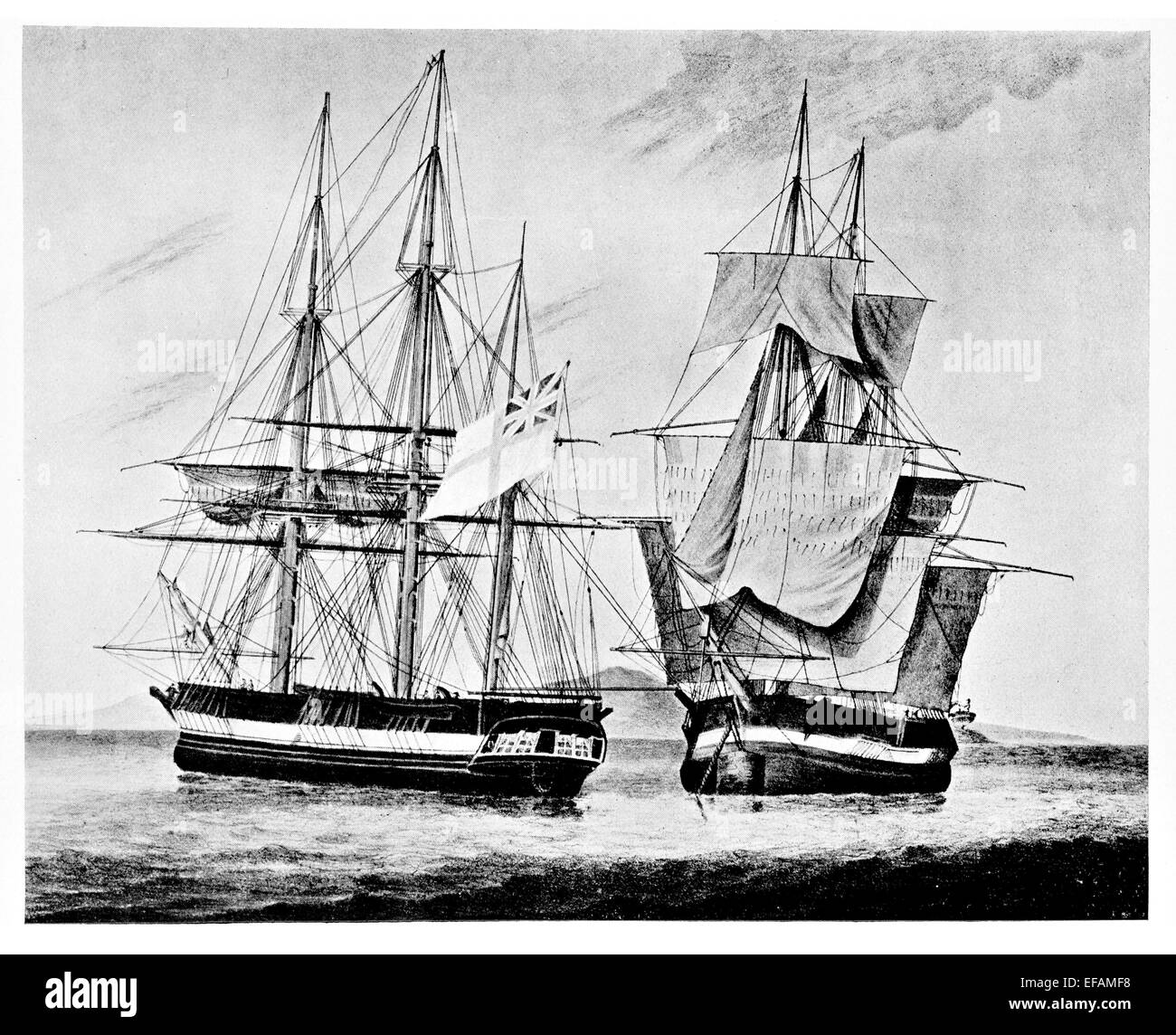 H.M.SS. Bombe de Fury et Hecla vaisseaux construits 1814 /15 utilisé dans Parry's Arctic Expeditions Fury perdu dans les glaces d'Hecla vendu 1831 1825 Banque D'Images