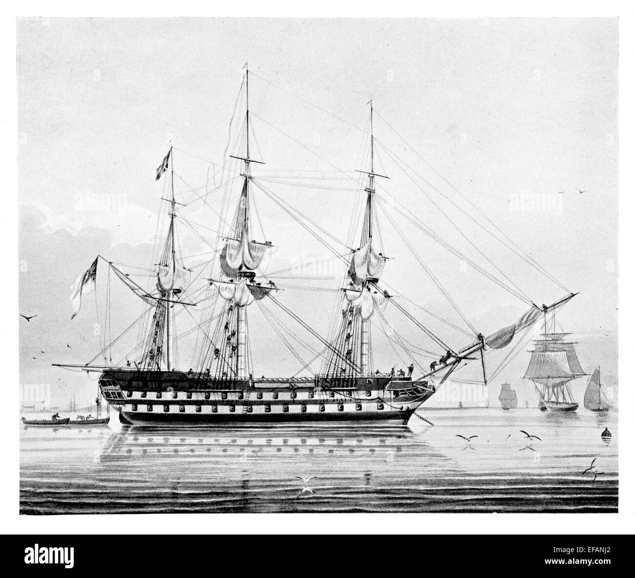 Le H.M.S. Hooche anciennement Donegal 74 gun Bompard's Irish Flagship 1798 attaqué 1809 flotte française dans les routes Basque 1845 rebutée Banque D'Images