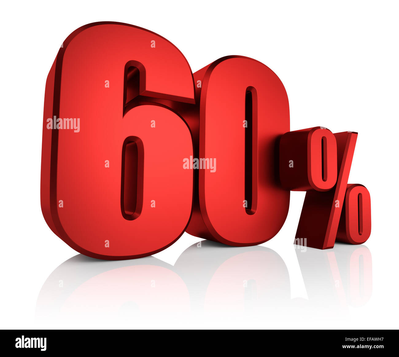 60 pour cent sur fond blanc. 3D render red Discount Banque D'Images