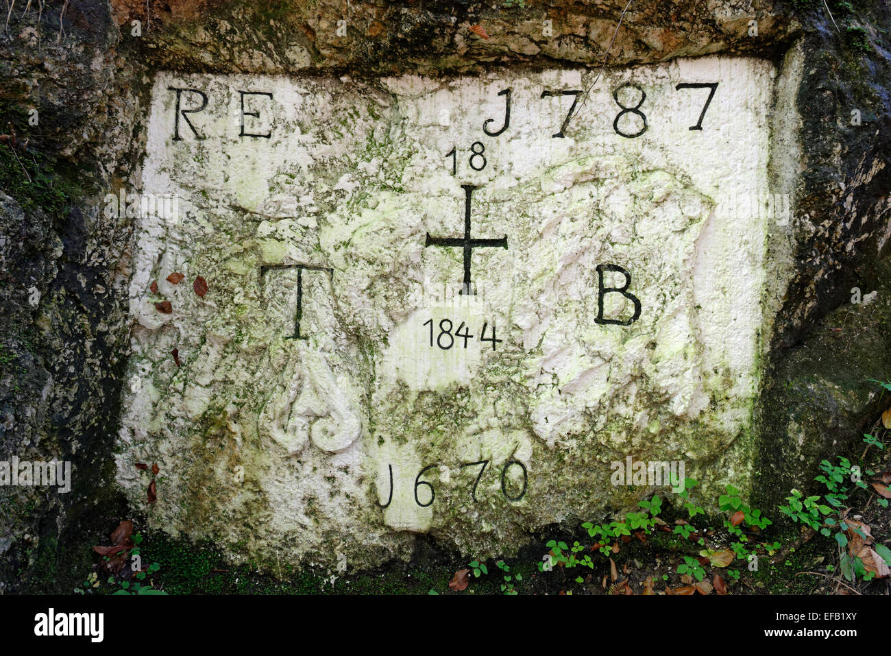 Borne historique entre la Bavière et du Tyrol, près de Kiefersfelden, vallée de l'Inn, Upper Bavaria, Bavaria, Germany Banque D'Images