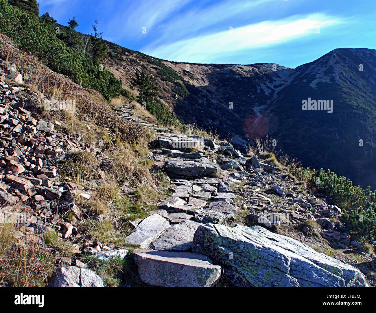 Chemin pierreux-pied en automne montagnes Krkonose Banque D'Images