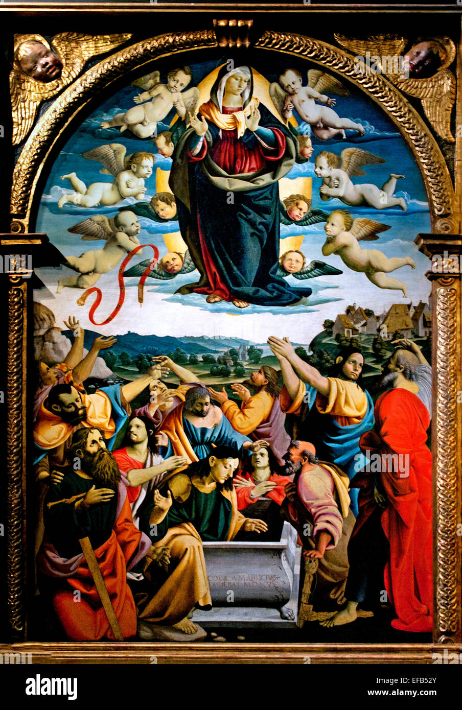 Assomption de la Vierge avec St Laurence Benoît Mary Magdalene & Scolastica - Cola dell'Amatrice ( Nicola Filosesio detto - Amatriche ) 1480-1559 Pinacothèque Musée du Vatican Rome Italie. Banque D'Images