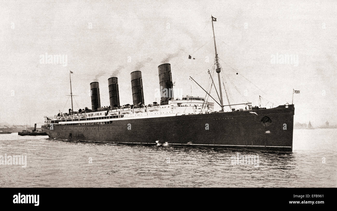 RMS Lusitania Cunard paquebot, torpillé et coulé par un sous-marin allemand en 1915, pendant la Première Guerre mondiale. Banque D'Images