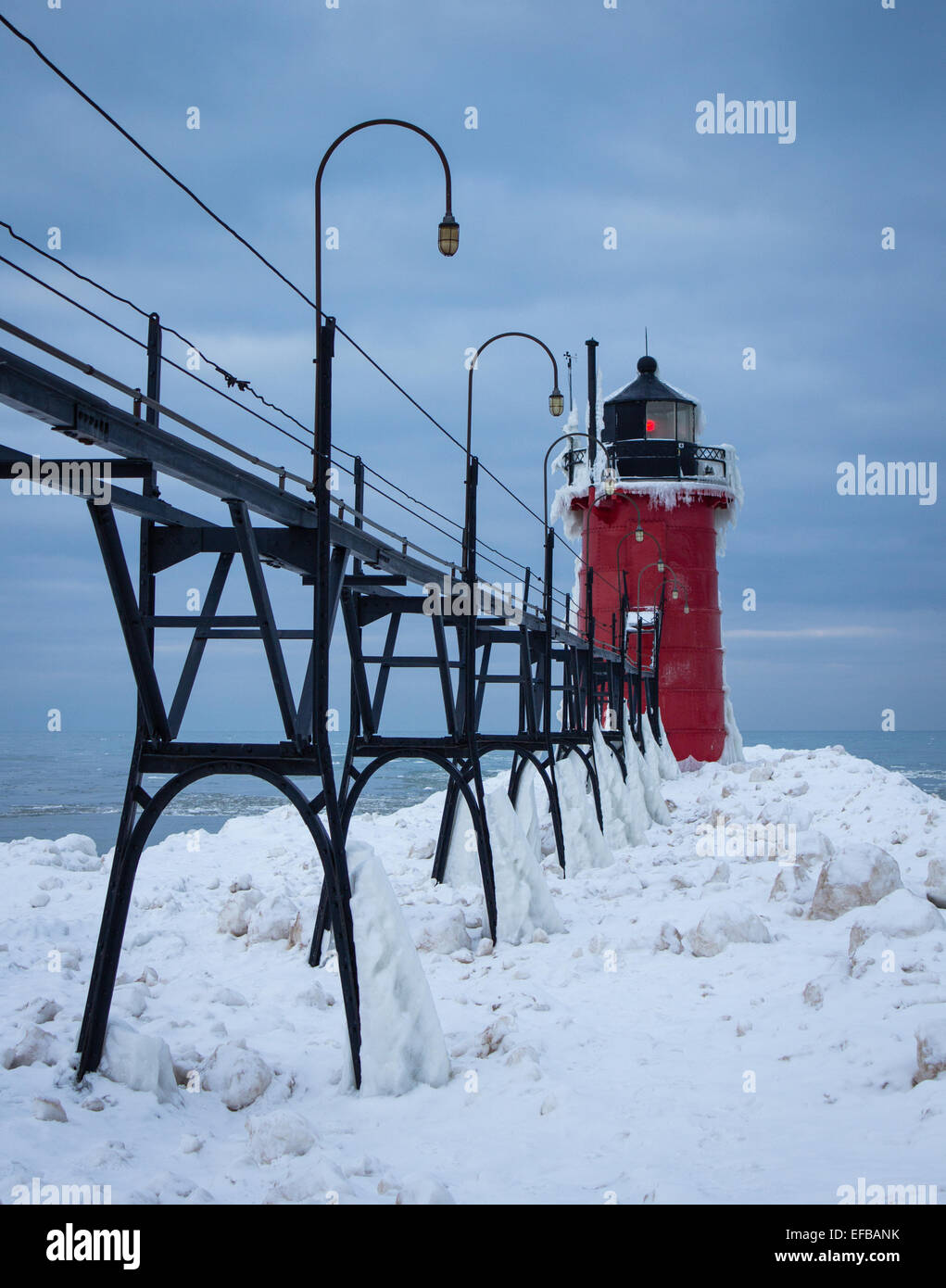 Phare de South Haven en hiver Banque D'Images