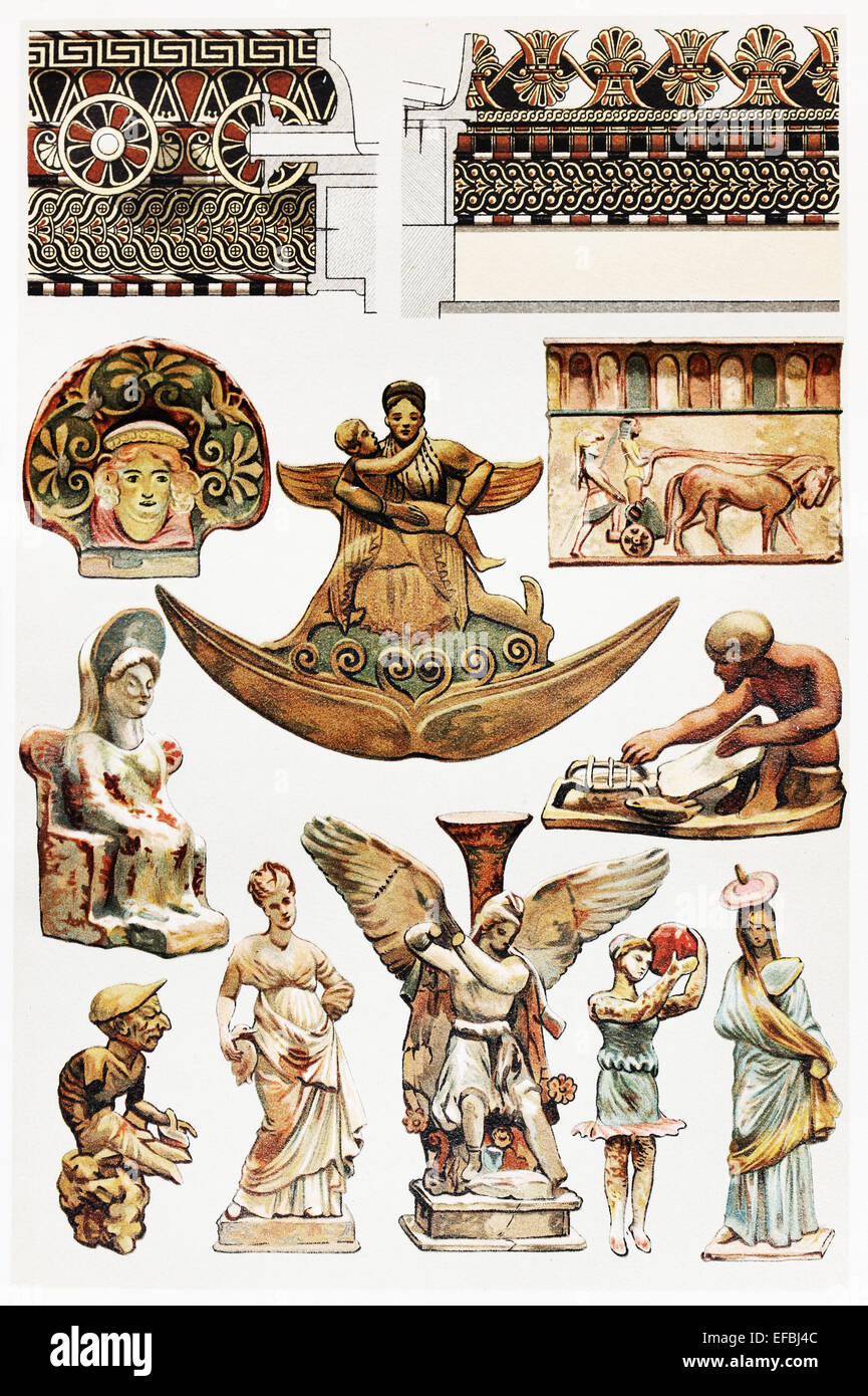 Vintage dessin de modèles en terre cuite dans l'antiquité ; dessin à partir de la fin du 19ème siècle Banque D'Images