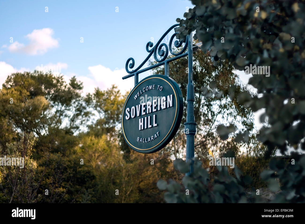 Signalisation de Sovereign Hill sur son entrée Banque D'Images
