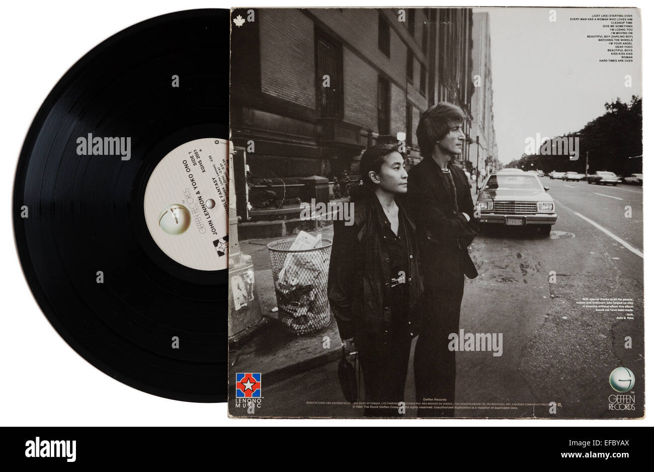 L'arrière de la pochette de l'album Double Fantasy par John Lennon et Yoko Ono.Au cours de l'enregistrement de l'album, Lennon a été tué Banque D'Images