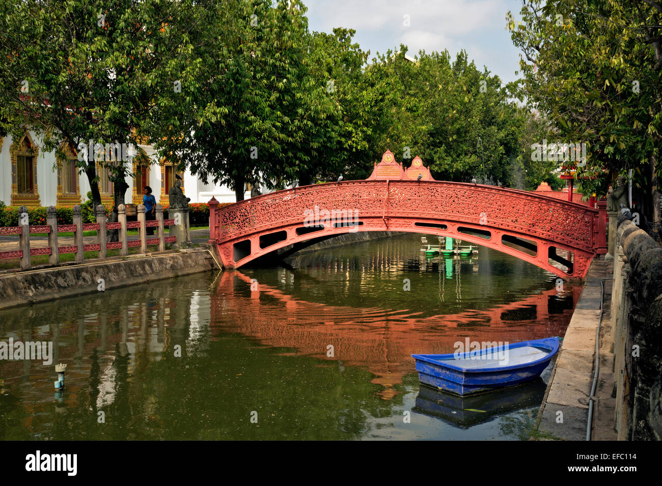 Thaïlande - Pont sur le canal à Prachakon Prem's Bangkok Wat Benchamabophit Dusitvanaram Ratchaworawiharn, le Temple de marbre Banque D'Images