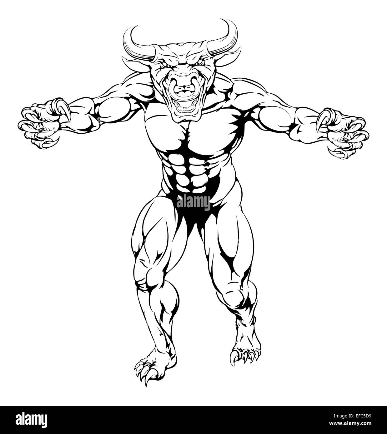 Une moyenne des bull musculaire sports minotaure mascot character avancer avec toutes griffes dehors Banque D'Images