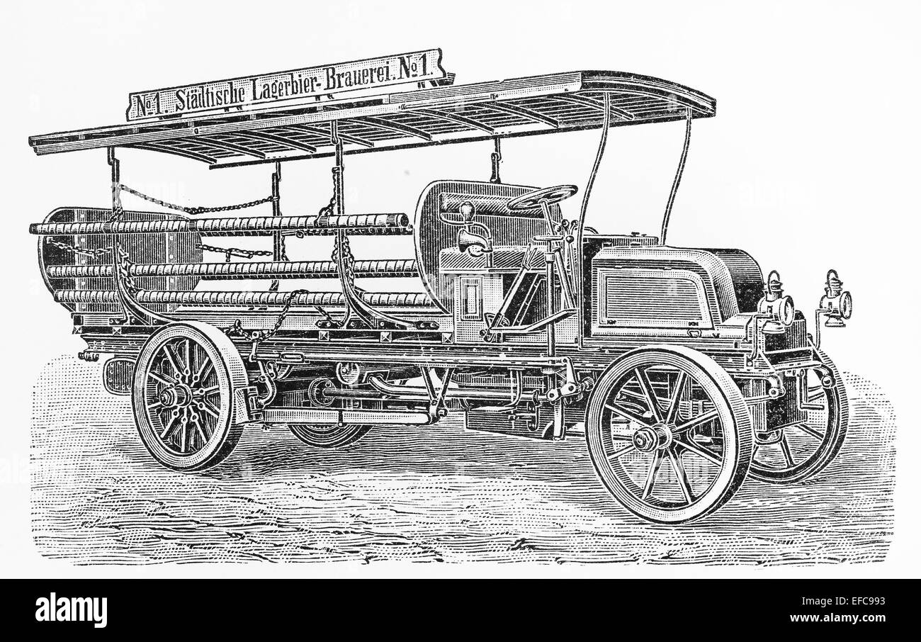 Vintage chariot avec 8 HP, moteur quatre cylindres réalisés par Daimler Motors Company au début du xxe siècle Banque D'Images