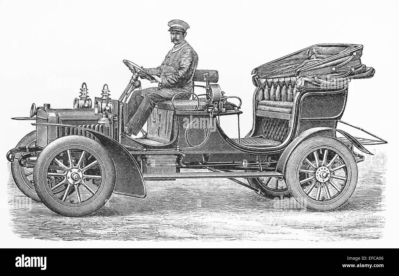 Vintage automobile convertible avec moteur à deux cylindres HP 12 Banque D'Images