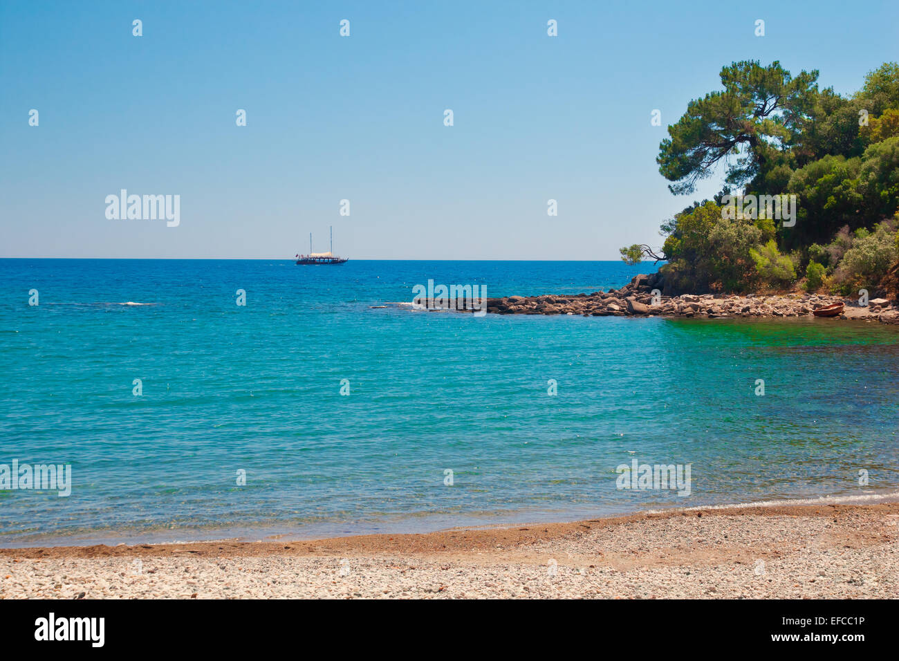Magnifique baie et plage de Phaselis, Antalya, Turquie. Arrière-plan de voyage Banque D'Images