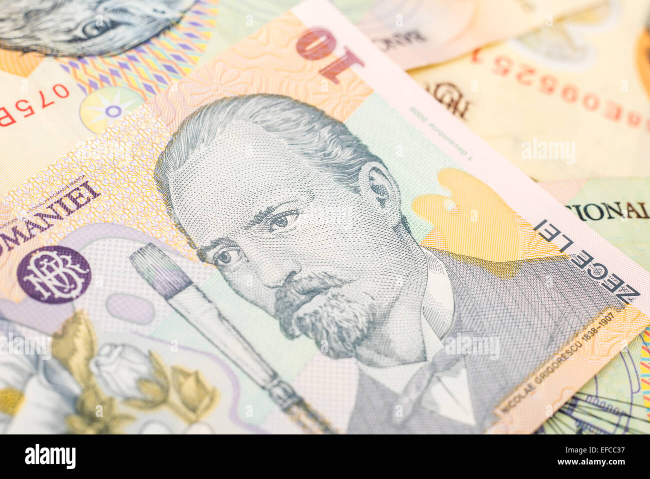 Lei roumains Billets Close Up Banque D'Images