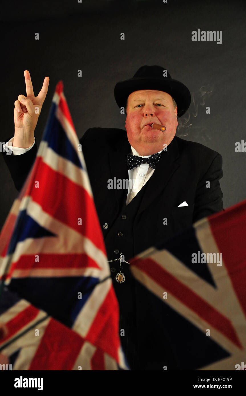 Winston Churchill imposteur (look-a-like), en studio, Londres, Angleterre, Royaume-Uni Banque D'Images